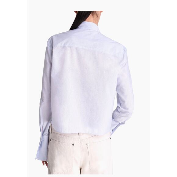 TWP Patti Tie Neck Ruffle Shirt in White Indigo XXS - Picture 3 of 5